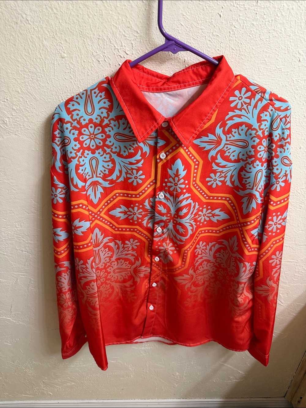 Source Unknown Red and Light Blue Paisley Button-Down Shirt